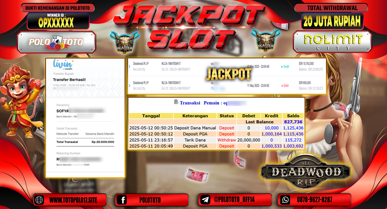 POLOTOTO JACKPOT SLOT DEADWOOD R.I.P Rp.20.000.000,-