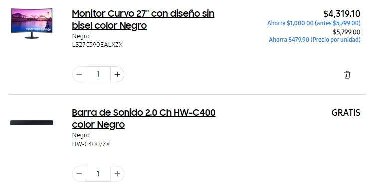 Samsung Store - Monitor Curvo 27 (Diseño sin bisel) + Barra de Sonido 2.0 CH 