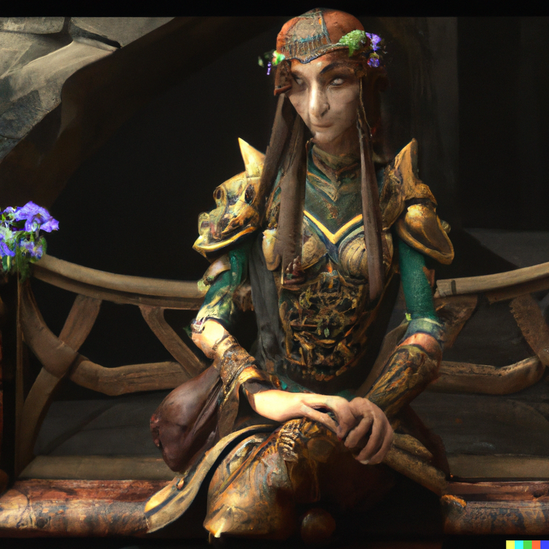 DALL·E 2022-11-04 10.44.16 - zelda sitting like mona lisa, intricate, flowers, style by world of war