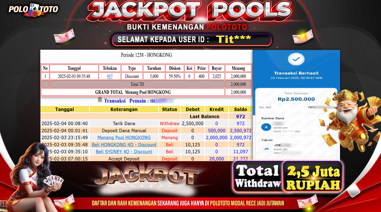 POLOTOTO JACKPOT TOGEL PASARAN HONGKONG Rp.2,500.000,-