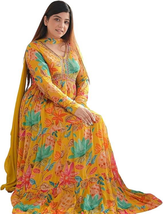 KD Women Floral Print Anarkali Kurta with Pant & Dupatta Set