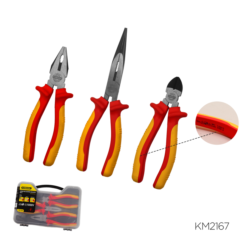 JUEGO DE ALICATES AISLANTE CR-V 3 PZS KAMASA
