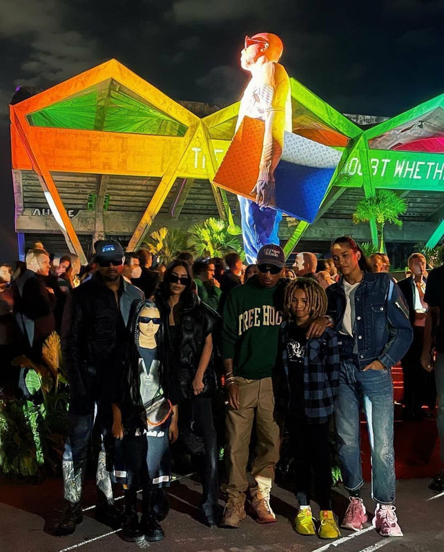 Kim Kardashian, Kanye West and Pharrell Williams unite at Louis Vuitton  show to celebrate Virgil Abloh