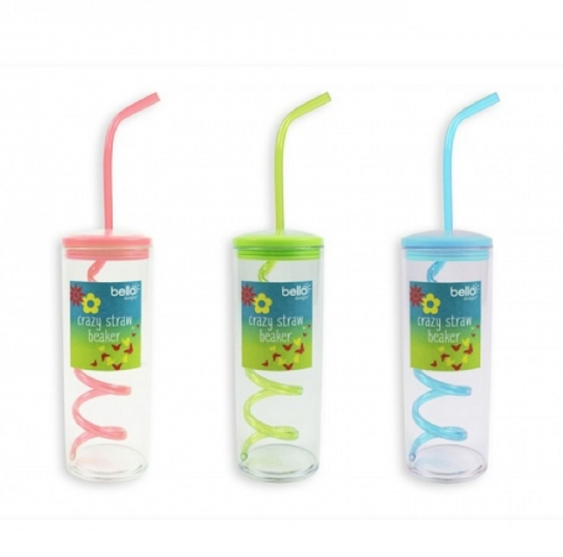 Kids Childrens Crazy Spiral Straw Beaker Bottle Cocktail Party Drinking