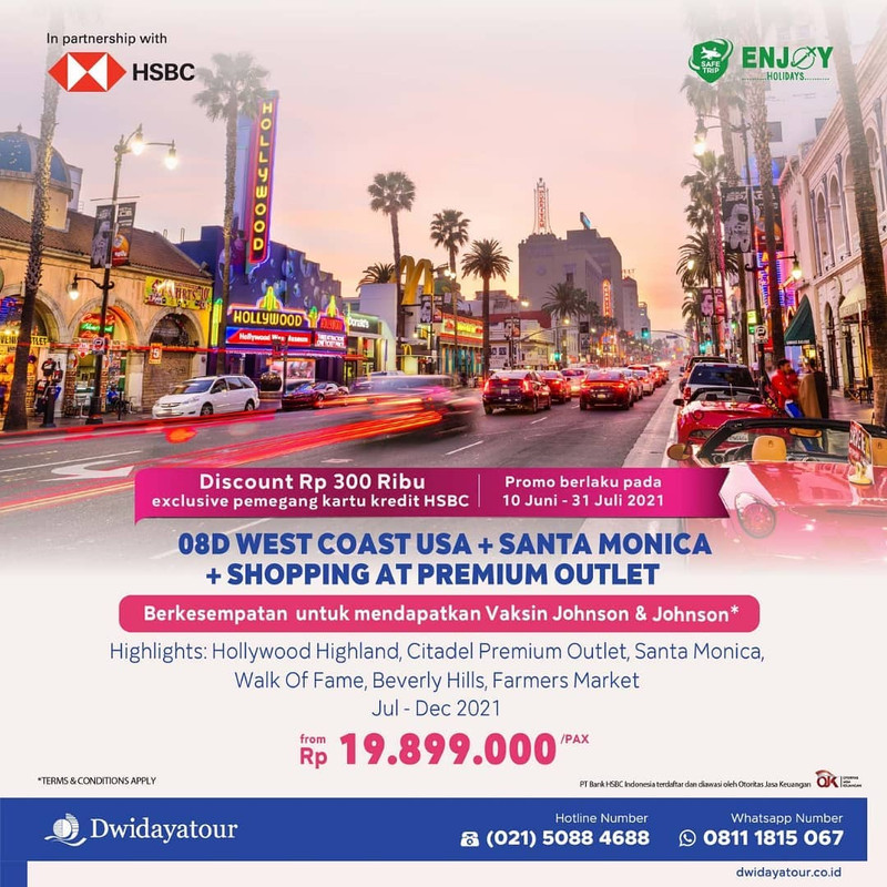 Paket wisata vaksin ke Amerika Serikat dari Dwidaya Tour.