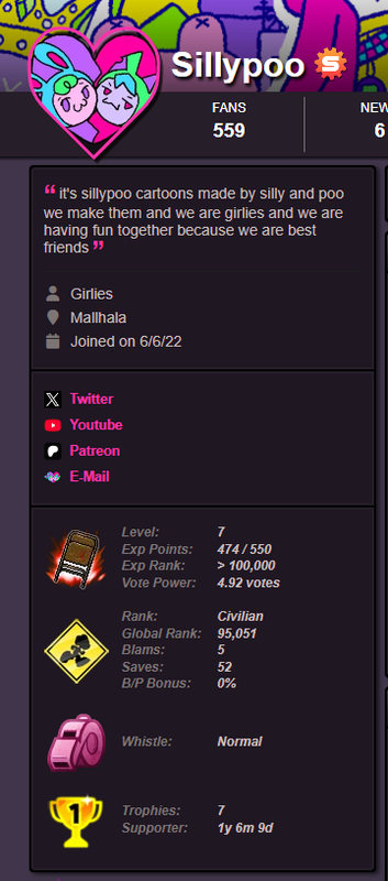 Screenshot of their NewGrounds account