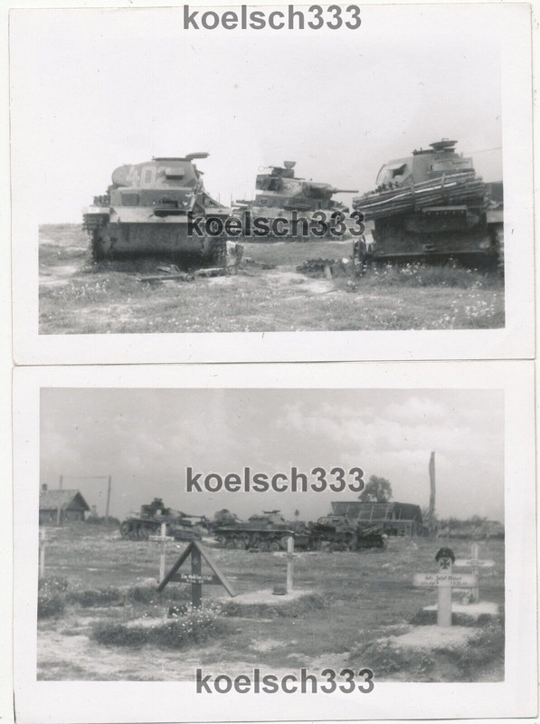 2 Fotos Panzer Wracks und Gräber gefallener Soldaten der Wehrmacht im Osten