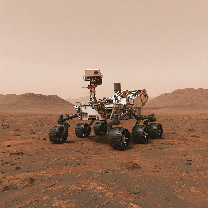 Concept image showing large-scale greenhouse gas generators or industrial facilities warming up the Mars surface and releasing atmospheric compounds.