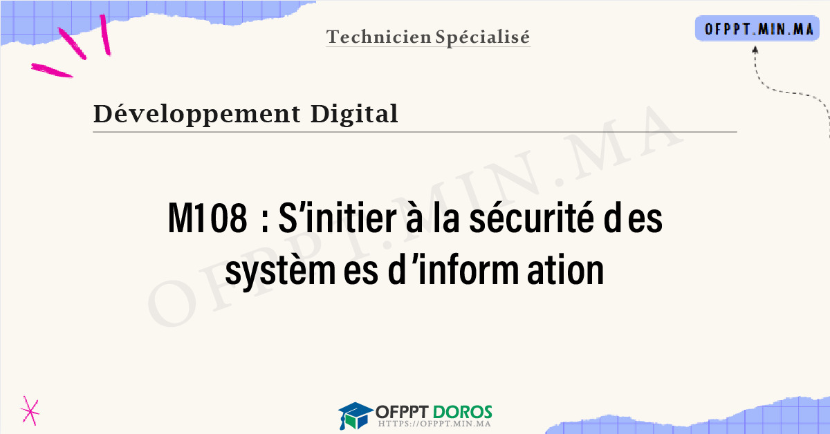 Sommaire détaillé du cours S’initier à la sécurité des systèmes d’information M108 OFPPT - Structure du module