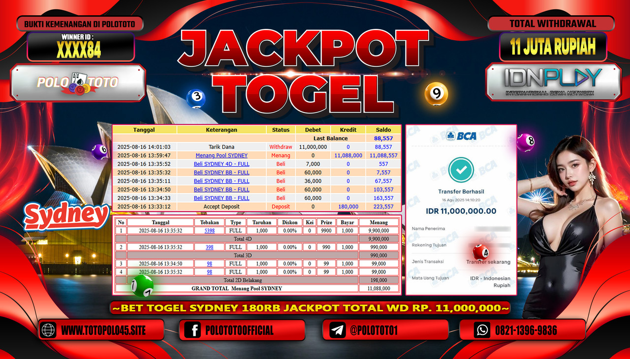 POLOTOTO JACKPOT TOGEL POOL SYDNEY Rp.11.000.000,- LUNAS