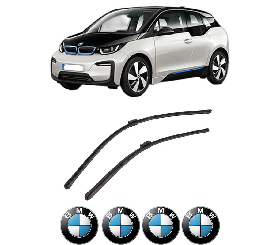 Set stergatoare auto BMW Seria i3 (I01) din 2013-2017, pentru parbriz auto, 2 bucati, Bosch Aerotwin, din cauciuc siliconat rezistent, 4 Stickere Auto BMW Seria