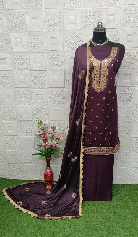 Mahek Sehnaz Women's Pure Cotton Embroidery Suits Color Purple (R220)