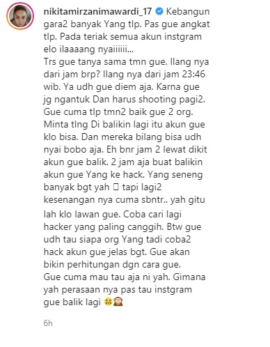 Nikita Mirzani curhat akun instagram dihack