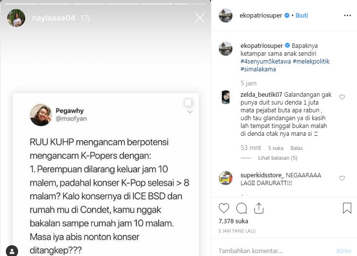 Unggahan Eko Patrio yang merasa tertampar atas protes sang putri