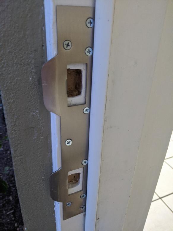 Exterior door jamb cracked at strike hole Community