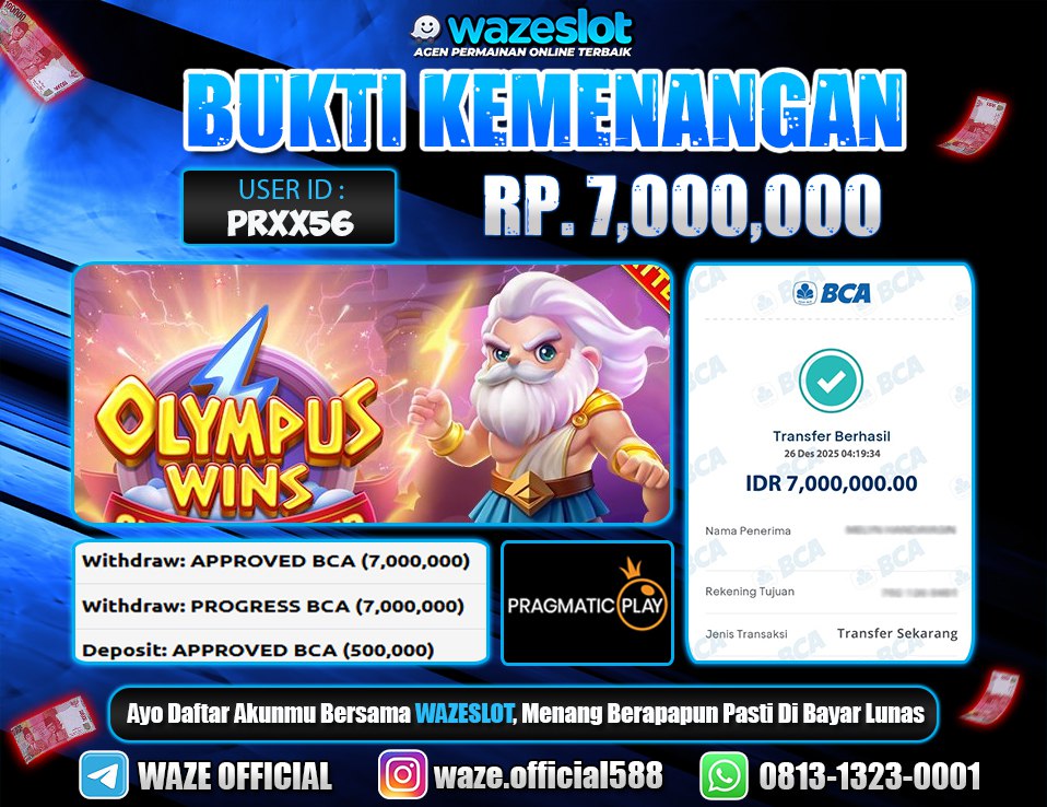 BUKTI KEMENANGAN 26 DESEMBER 2025 GAME OLYMPUS WINS (PRAGMATIC PLAY)