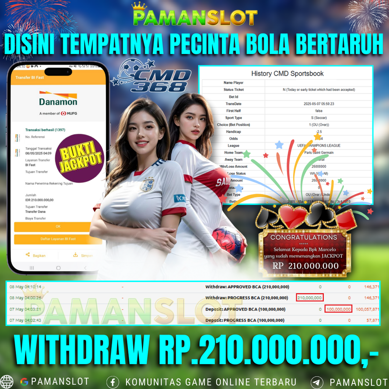 PAMANSLOT JACKPOT CMD Sportsbook Rp.210,000,000 - LUNAS