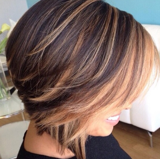 Caramel highlights on Bob Haircut