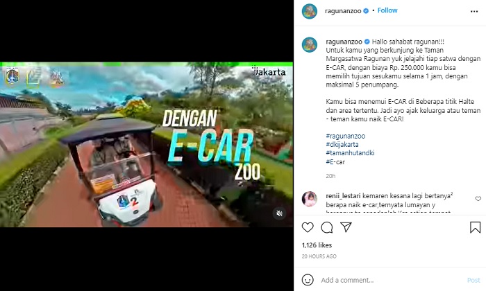 Taman Margasatwa Ragunan kini menghadirkan sarana terbaru berupa E-CAR.