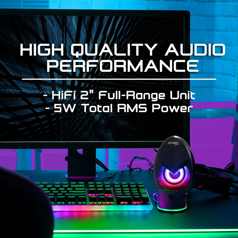 Detalle del control de volumen y la conexión USB de las bocinas Argom Combat.