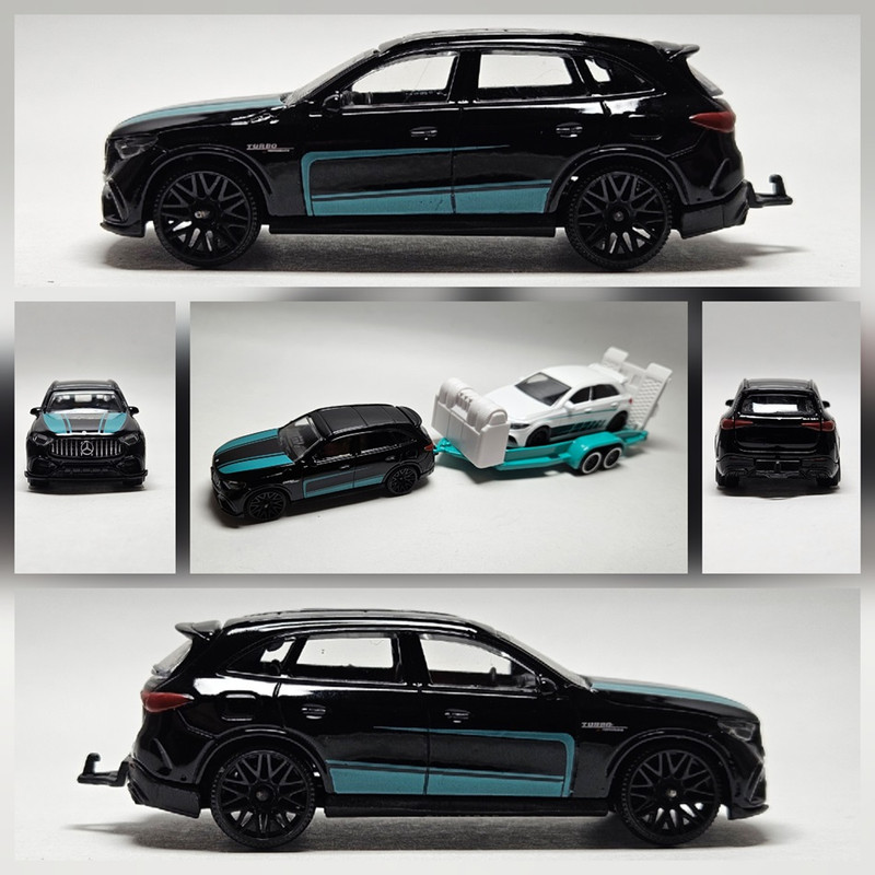 Majorette 232P Mercedes AMG GLC63s ( 2025 Mercedes AMG trailer set) met Majorette 232H Mercede