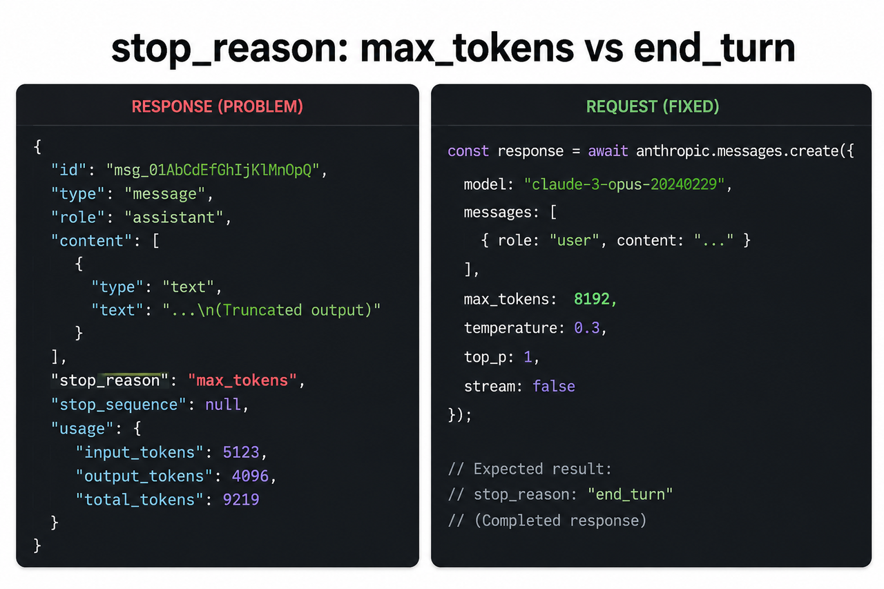 Claude stops mid task no warning — stop_reason max_tokens vs end_turn code comparison