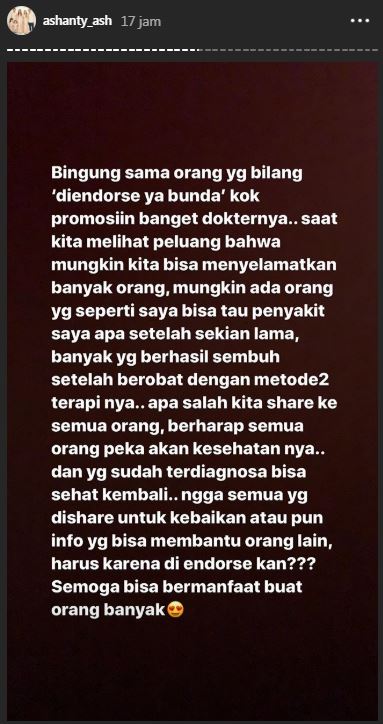 Pembelaan Ashanty yang dituding sengaja diendors Dokter Terawan