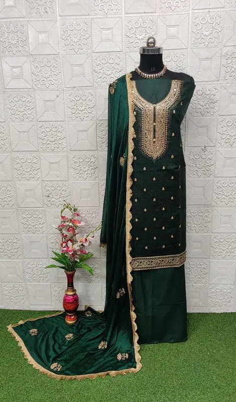 Mahek Sehnaz Women's Pure Cotton Embroidery Suits Color Green (R220)