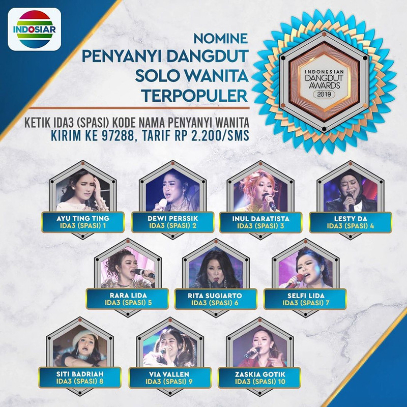 Nominasi Penyanyi Dangdut Solo Wanita Terpopuler IDA 2019