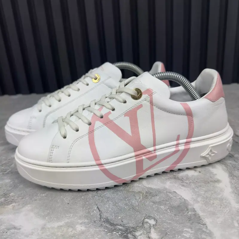 Louis Vuitton Time Out Sneakers Pink Logo White Leather 7 US or 37