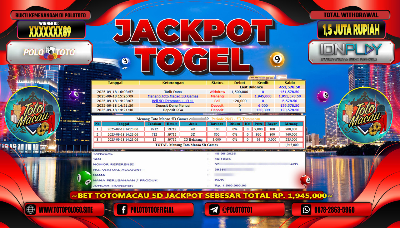 POLOTOTO JACKPOT TOGEL TOTO MACAU Rp.1.500.000,- LUNAS