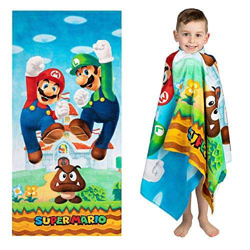 Amazon: Super Mario Bros Toalla de baño de algodón súper Suave para niños, 58 x 28 Pulgadas 
