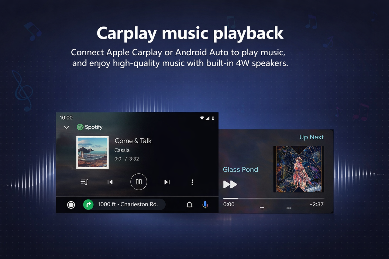 Excitat ecran navigatie auto cu boxa integrata 4W, redare muzica din telefon prin CarPlay Android Auto, audio flexibil
