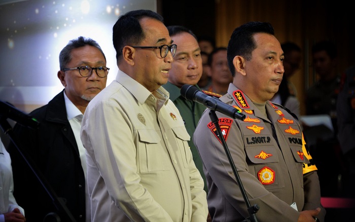 Menhub Budi Karya Sumadi saat menghadiri Rapat Koordinasi Lintas Sektoral Kesiapan Menghadapi Idul Fitri 1445H yang diselenggarakan oleh Kepolisian Republik Indonesia, di Hotel Bidakara, Jakarta, Senin (25/3/2024).