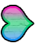 A sideways heart resembling the polysexual pride flag pointing right.