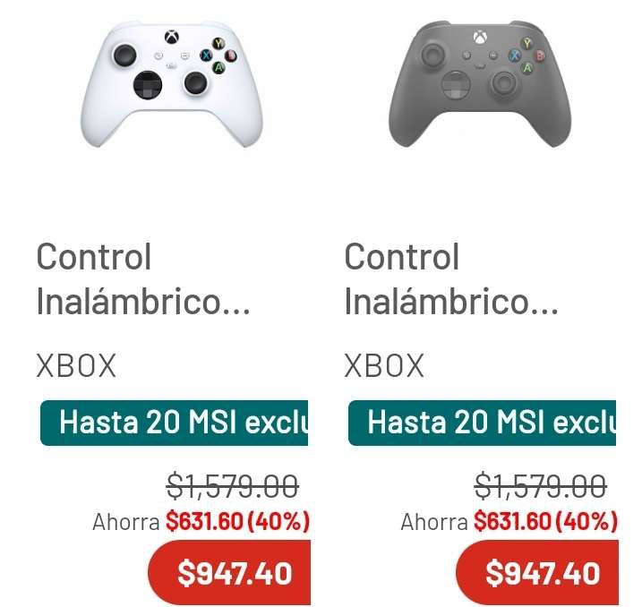 Soriana: Control Inalámbrico Xbox (negro o blanco) 
