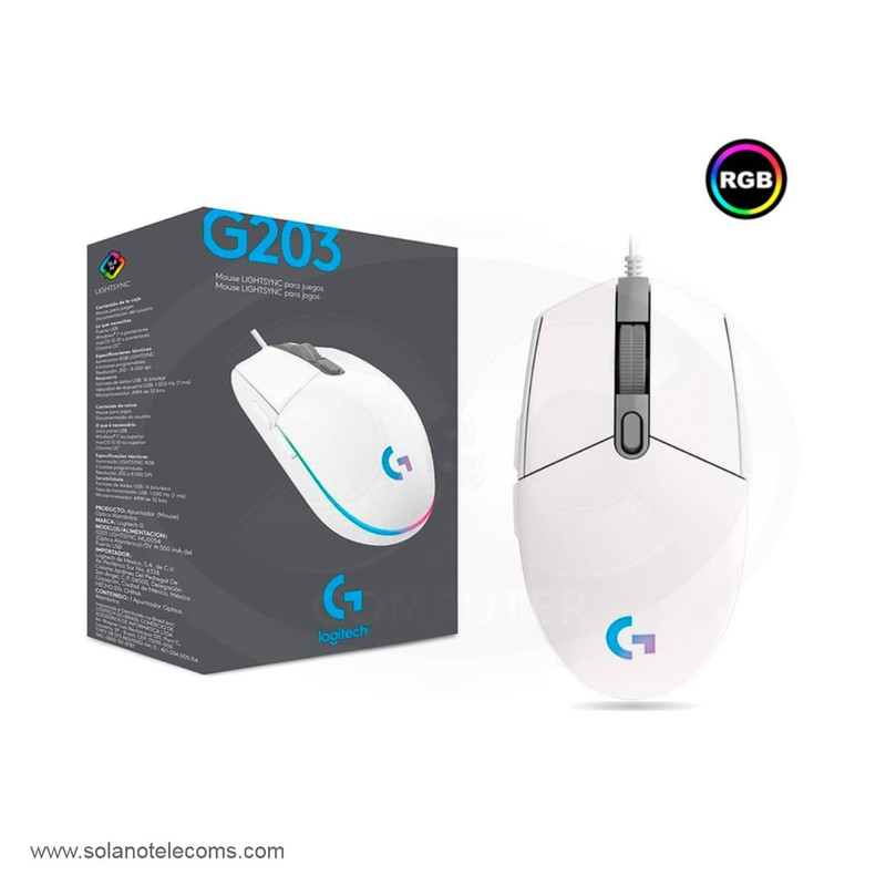 Logitech – G203 Lightsync – Mouse – Cableado – Blanco – 910-005790