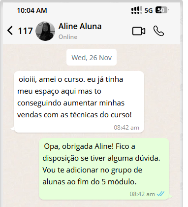 Depoimento de aluna via WhatsApp