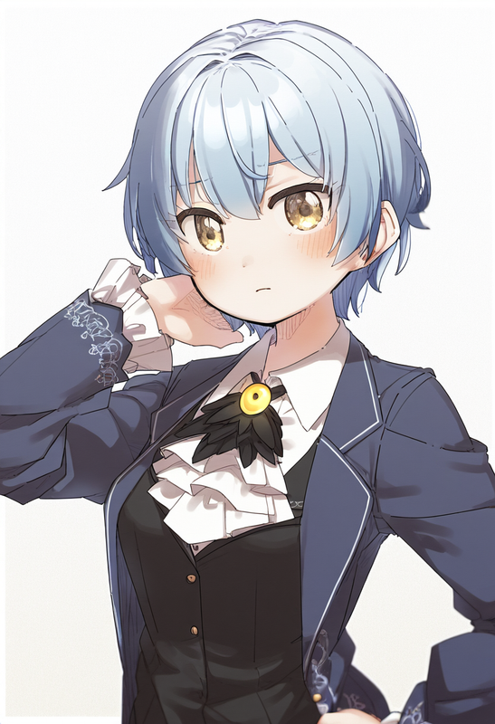 depth of field, 1girl, {{{angela (project moon)}}}, short hair, artist_ yukie (k s-709952369