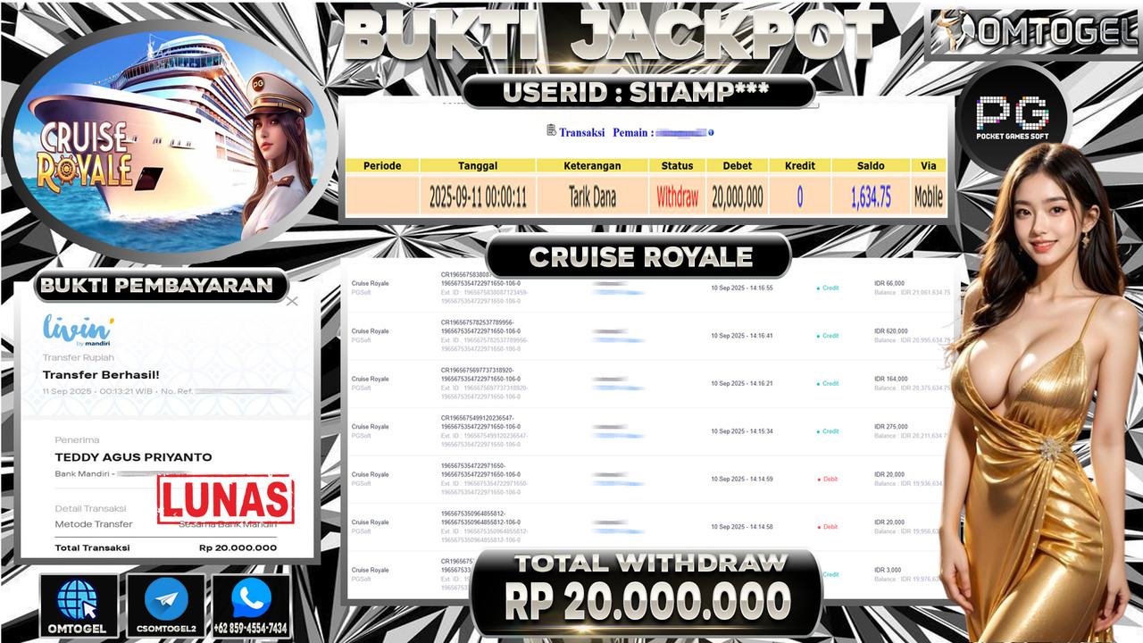 OMTOGEL JACKPOT PGSOFT CRUISE ROYALE 20 JUTA DI BAYAR LUNAS ,-