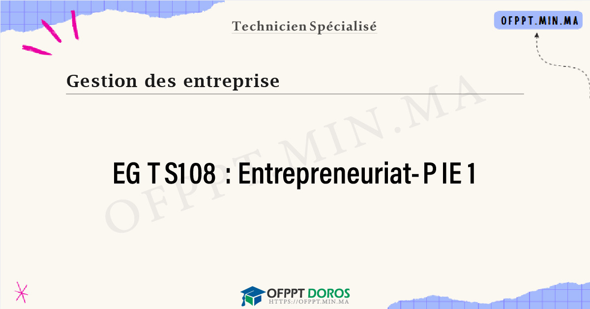 Sommaire détaillé du cours Entrepreneuriat-PIE 1 EGTS108 OFPPT - Structure du module