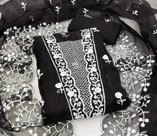 Women Black Embroidered Organza Suits & Dress Materials
(R117)