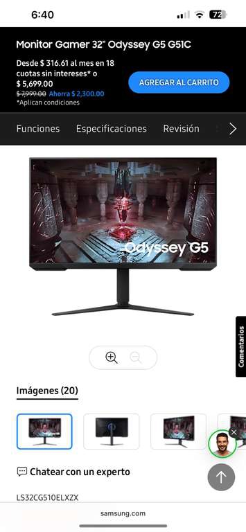 Samsung Store: Monitor 32’ Samsung odissey G5 (Leer descripción)
