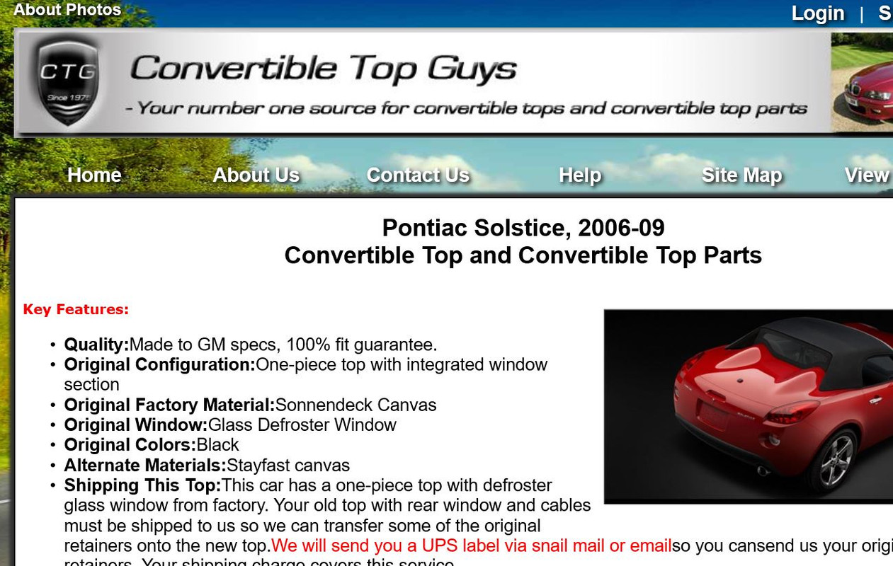 Convertible Top Guys Pontiac Solstice Convertible Top and Convertible