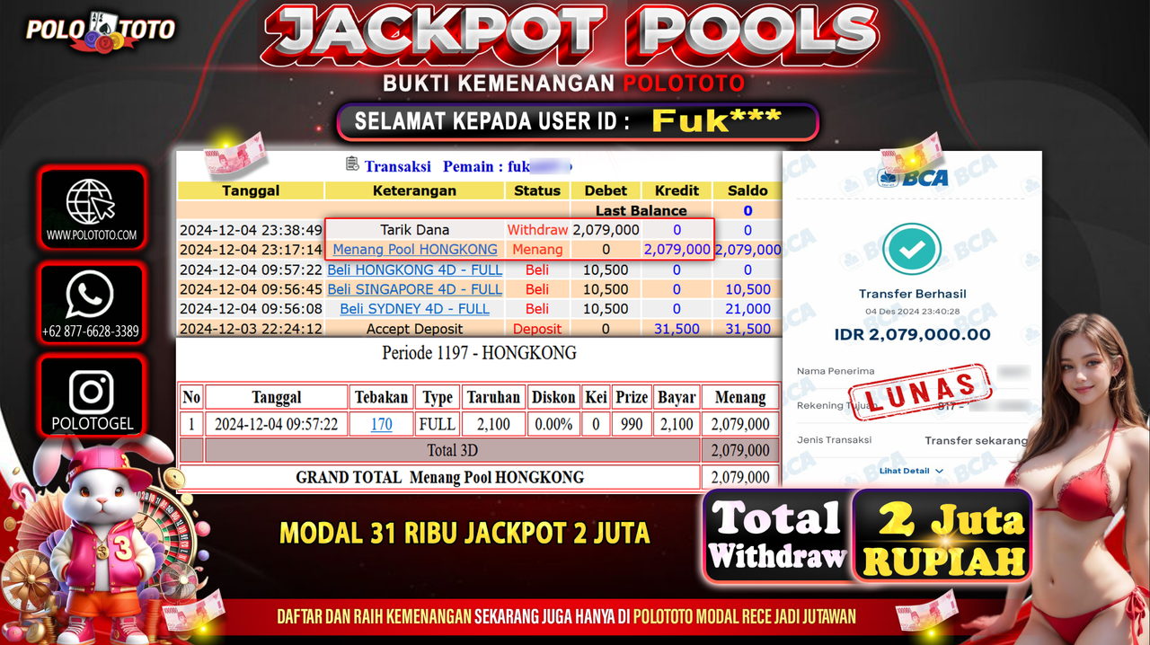 POLOTOTO JACKPOT TOGEL PASARAN HONGKONG Rp.2,079.000,-