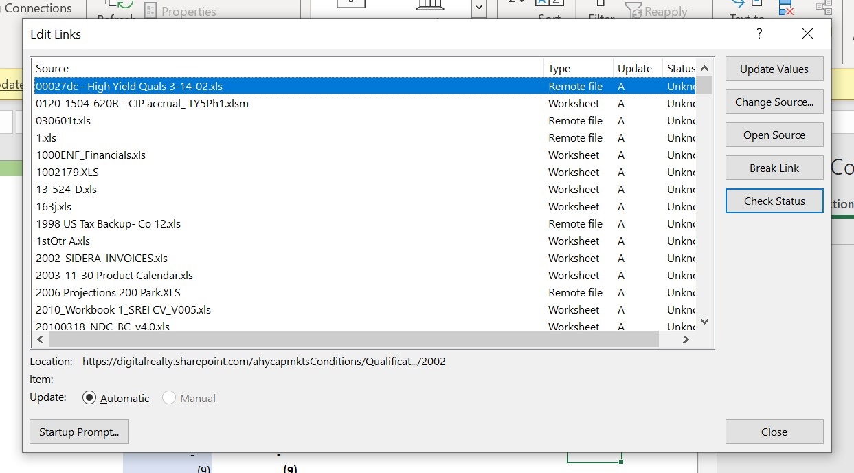 Excel Weird Links