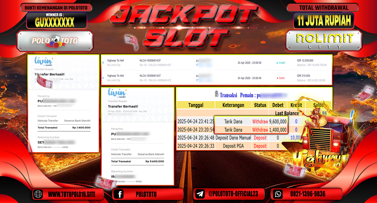 POLOTOTO JACKPOT SLOT HIGHWAY TO HELL Rp.11.000.000,-