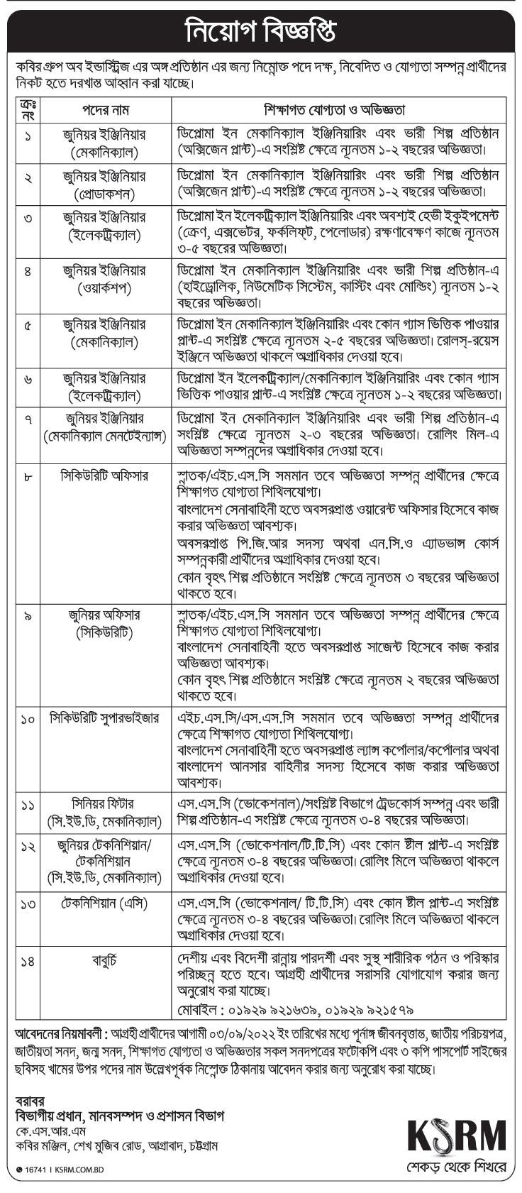 কেএসআরএম চাকরি- কবির গ্রুপে নিয়োগ বিজ্ঞপ্তি দেখুন 3