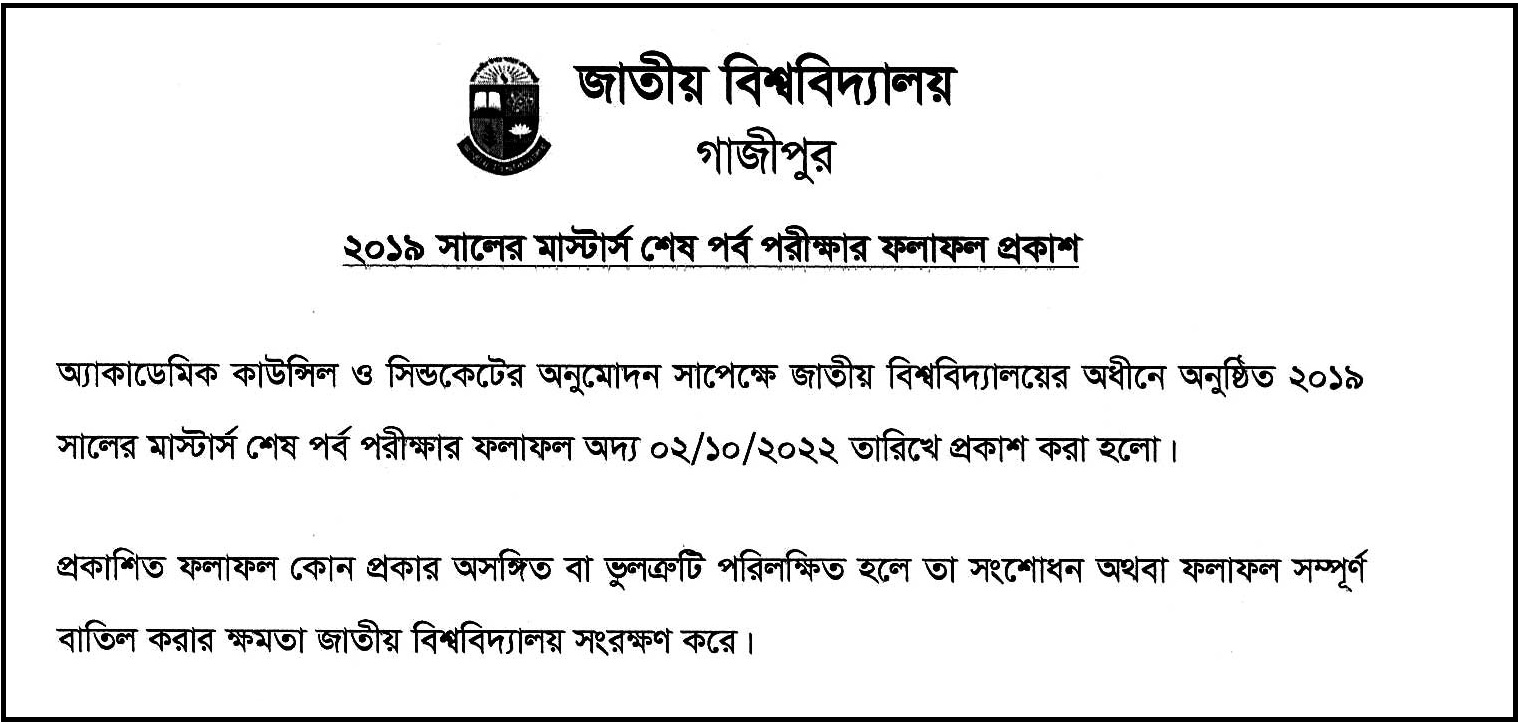 জাতীয় বিশ্ববিদ্যালয়ের মাস্টার্স শেষ পর্ব পরীক্ষার ফলাফল 2022 3
