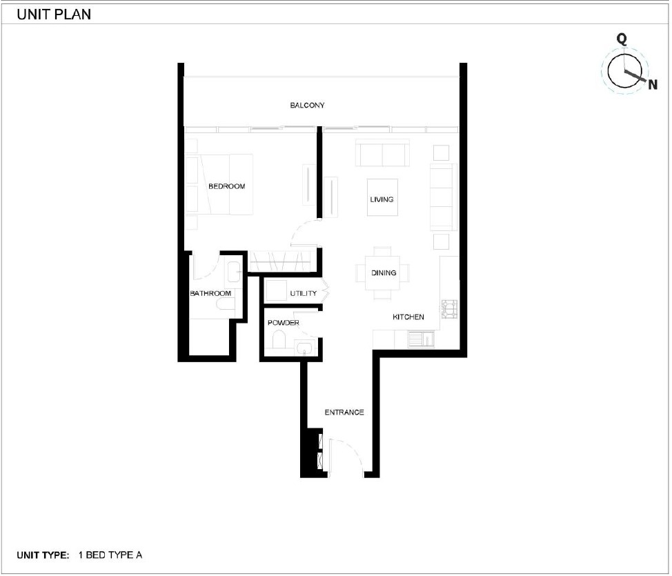 Keyplan and unit layout of Sobha Verde 1‑BR apartment showing internal configuration, rooms and balcony arrangement in JLT Dubai presented as a Verde Distress Deal one bedroom unit floorplan